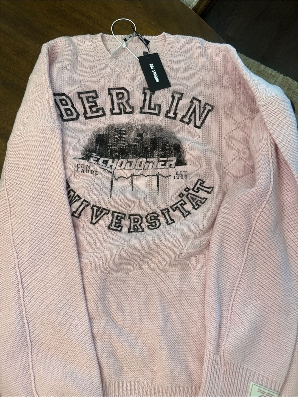 Raf Simons Pale Pink 'Berlin Universität' Graphic Crewneck Sweater